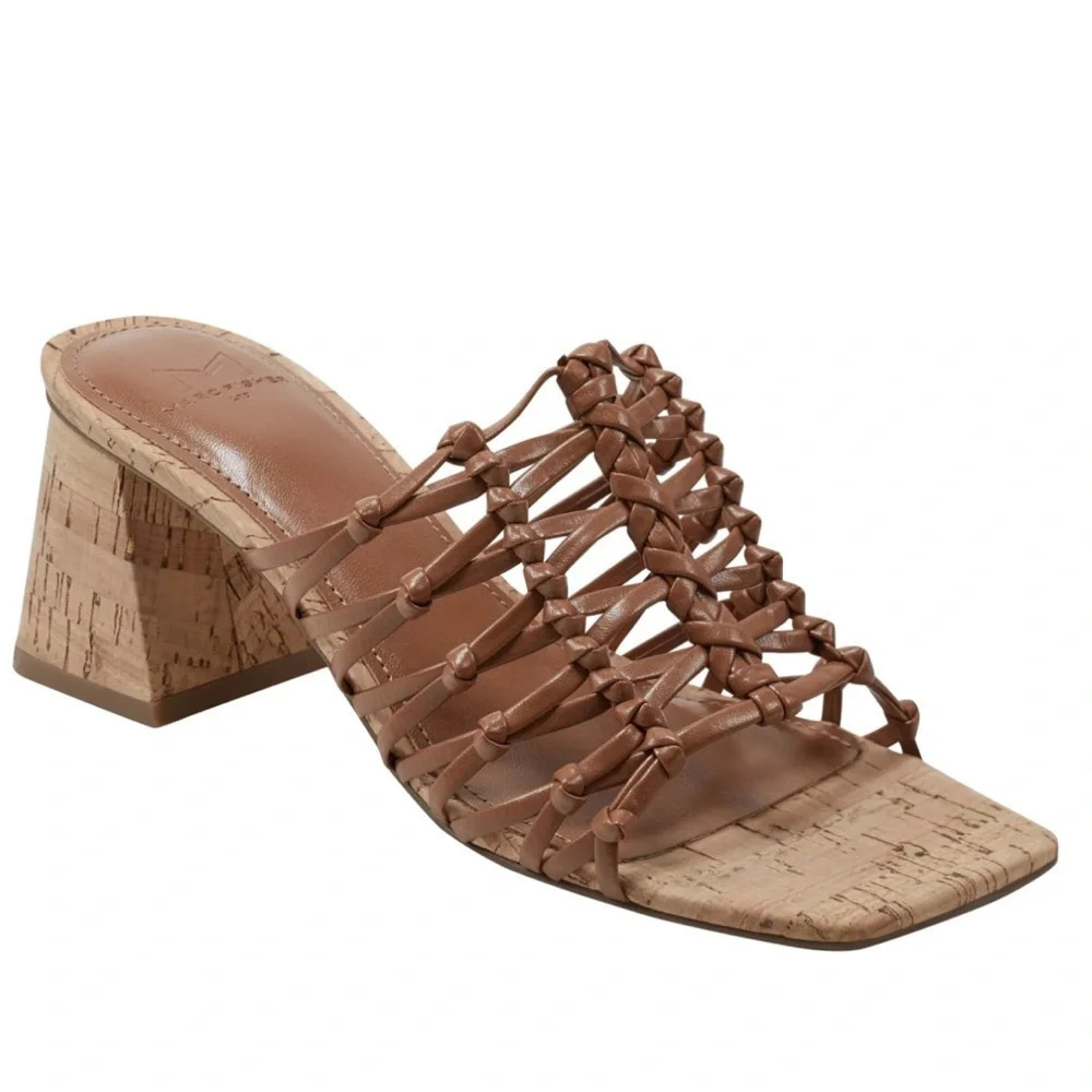 Marc Fisher block heel colic’s strappy sandal size 9 medium natural brown new